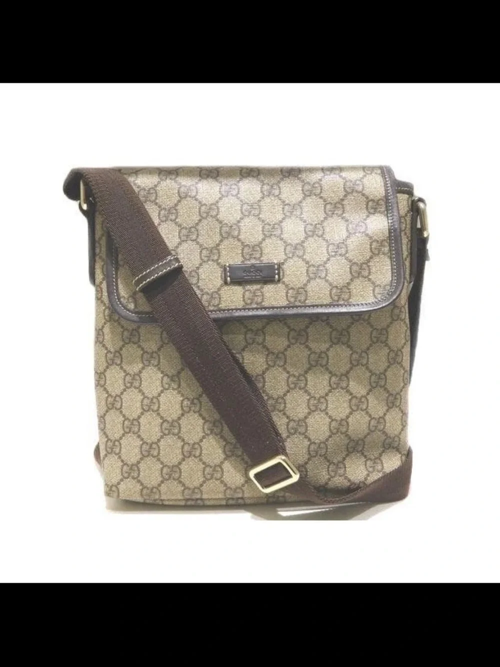 Gucci Beige/Brown GG Canvas Messenger Bag with Dark Brown Strap